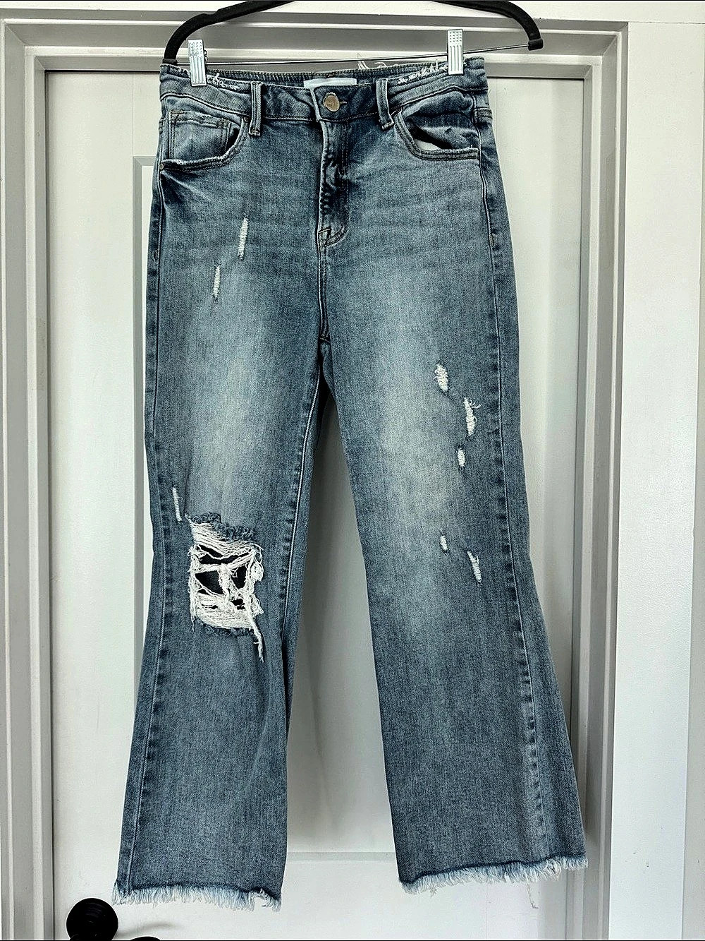 Risen Distressed Straight Leg Jeans Waist 9/29 Blue